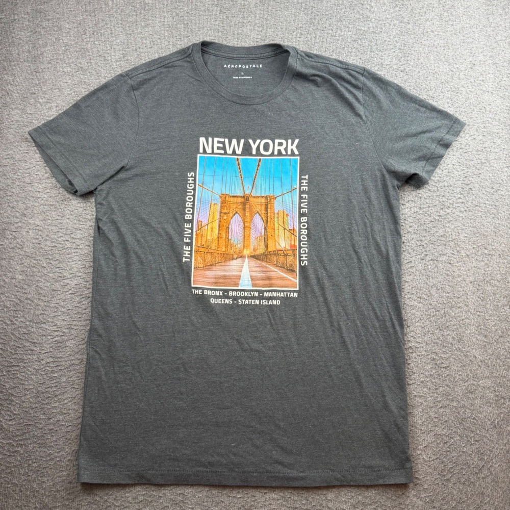 Aeropostale Graphic Tee Men's Large Gray New‎ York Brooklyn Bridge T-Shirt